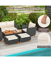 7 Pieces Patio Furniture Pe Rattan Sectional Sofa Set with Armchairs and Table