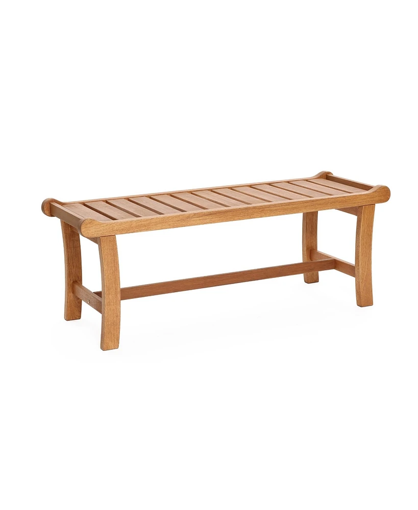 LuxenHome Natural Solid Wood 47.2-Inch Long Rectangle Outdoor Bench