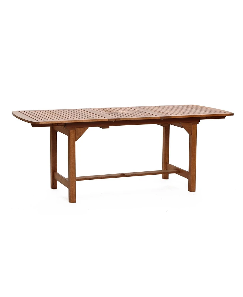 LuxenHome Natural Solid Wood 60"-78" Extending Rounded Rectangle Outdoor Dining Table