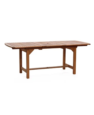 LuxenHome Natural Solid Wood 60"-78" Extending Rounded Rectangle Outdoor Dining Table