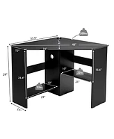 Corner Computer Desk Triangle Writing Workstation with Storage Shelf