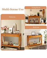 Console Table with Drawer Storage Shelf for Entryway Hallway-Cherry