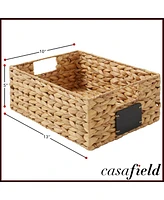 Casafield (Set of 4) Water Hyacinth 10"x13"x5" Pantry Baskets w/ Chalkboard Labels and Marker - Natural, Woven Storage Bins for Kitchen Shelves