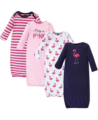 Hudson Baby Baby Girls Hudson Cotton Gowns, Bright Flamingo, Preemie and Newborn