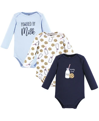 Hudson Baby Baby Boys Hudson Cotton Long-Sleeve Bodysuits, Navy Milk And Cookie