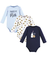 Hudson Baby Baby Boys Hudson Cotton Long-Sleeve Bodysuits, Navy Milk And Cookie