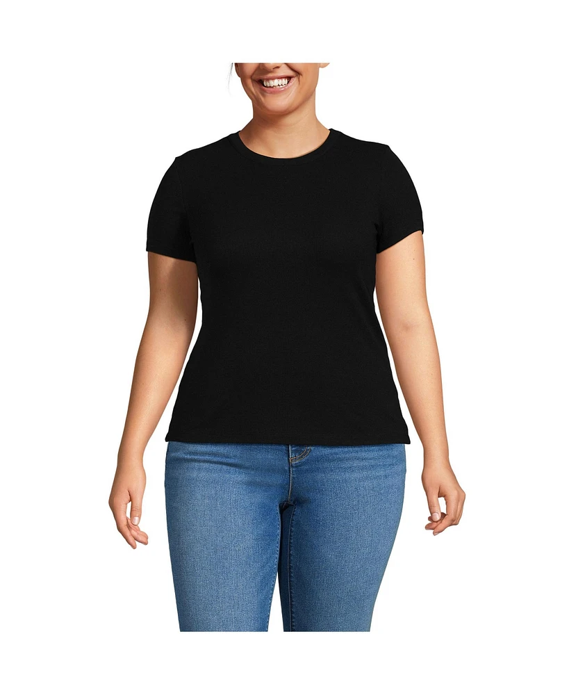 Lands' End Plus Drapey Rib Fitted Short Sleeve Mini T-Shirt