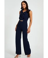 Quiz Women's Scuba Crepe Buckle Frill Detail Jumpsuit