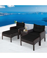 Gymax 5PCS Patio Set Sectional Rattan Wicker Furniture Set w/ Cushion