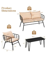 Gymax 4 Piece Steel Structure Outdoor Furniture Set Patio Conversation Set w/ Cushions