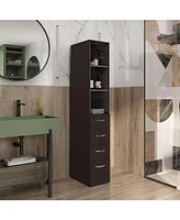 Magna Linen Cabinet, Three Shelves, Four Drawers, Black