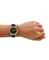 Michael Kors Women's Corey Three-Hand Black Leather Watch, 38mm