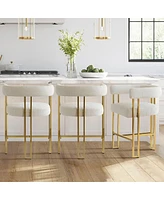 Set of 3 Counter Height Bar Stools, Chenille Upholstered Chairs with Gold Metal Legs-Maison Boucle