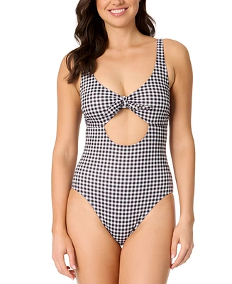 Salt + Cove Juniors' Cutout Plaid One-Piece Swimsuit, Exclusively at Macy's
