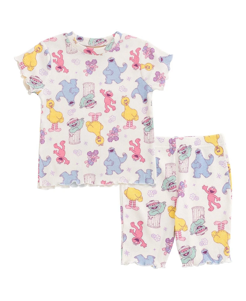Sesame Street Toddler Girls Ribbed T-Shirt and Shorts Outfit Set