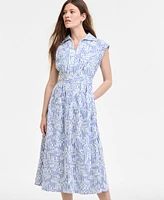 kensie Women's Striped Floral-Embroidered Midi Dress