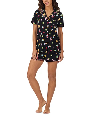 Cuddl Duds Women's Printed Short-Sleeve Boxer Pajama Set
