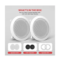 Pyle PDIC51RD 5.25" In-Wall/In-Ceiling 2-Way Stereo Speakers - Flush Mount, White, Pair