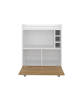 Topton Bar Cabinet, 1 Door, 4 Shelves, White / Natural Oak