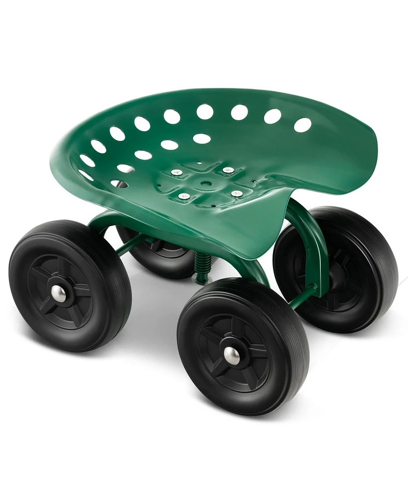 Garden Rolling Workseat with 360° Swivel Seat and Adjustable Height