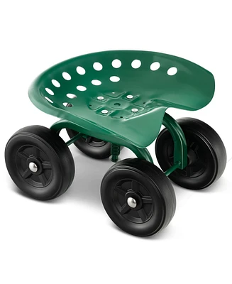 Garden Rolling Workseat with 360° Swivel Seat and Adjustable Height