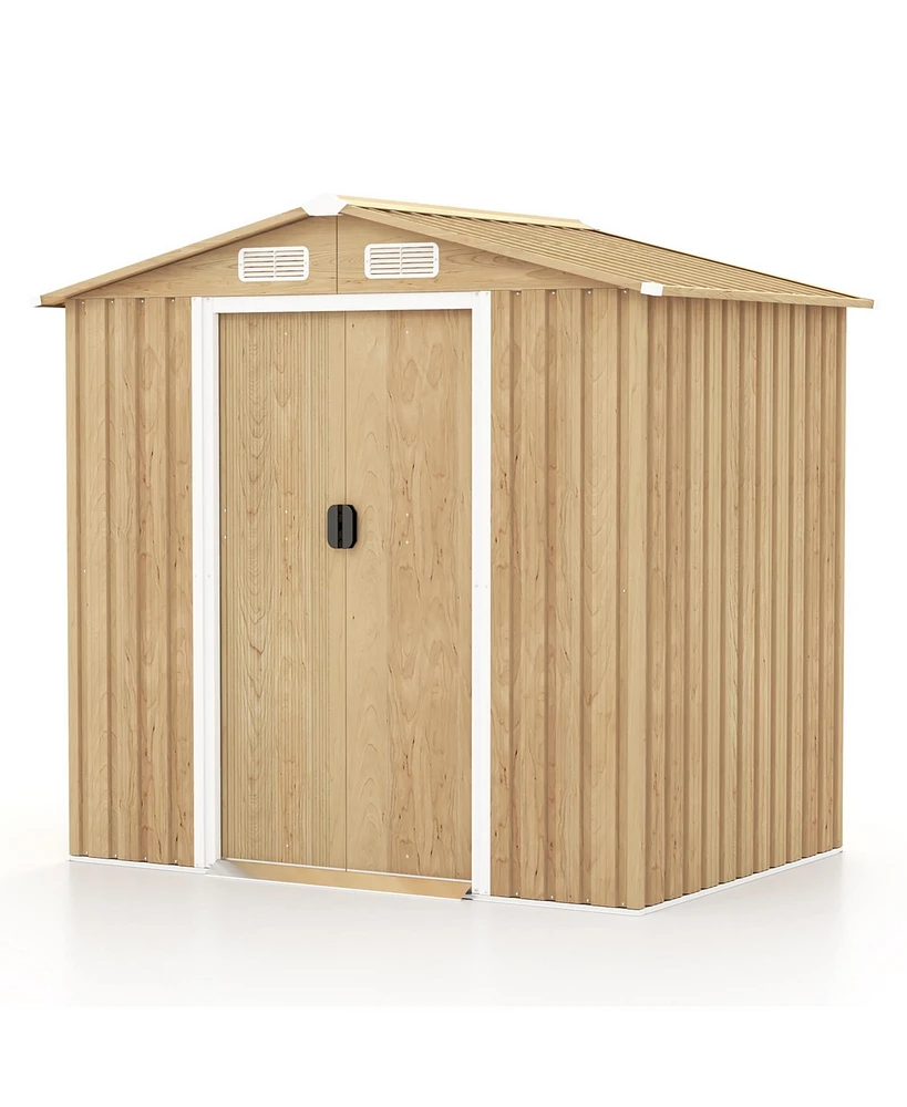 6 x 4 Feet Galvanized Steel Storage Shed with Lockable Sliding Doors