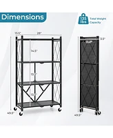 4-Tier Foldable Storage Shelf Collapsible Storage Rack with Lockable Wheels