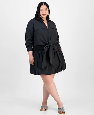 Full Circle Trends Trendy Plus Collared Tie-Hem Shirt & Bubble-Hem Skirt