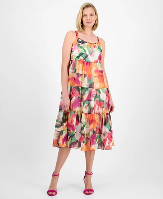 Robbie Bee Petite Printed Sleeveless Tiered Midi Dress