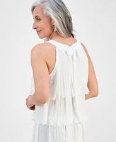 Robbie Bee Petite Pleated Tiered Chiffon A-Line Dress