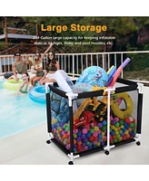 Yescom Extra Large Mesh Pool Storage Bin 214 Gallon Noodles Toys Holder 6 Wheels Rolling Cart Black
