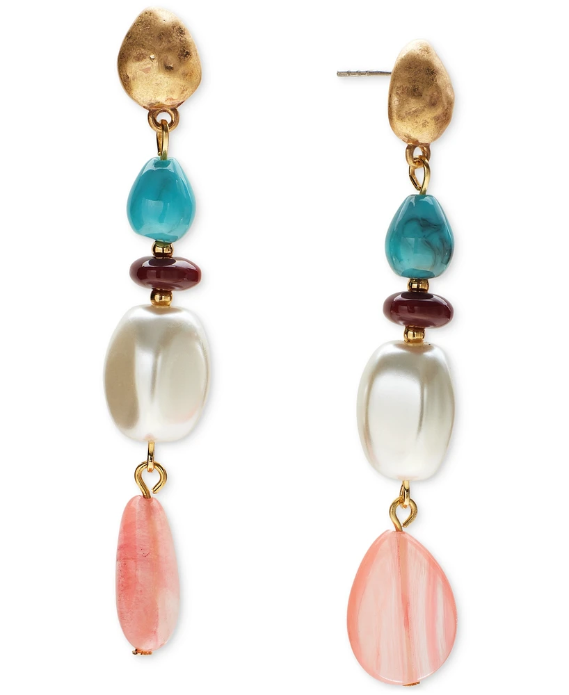 Style & Co Gold-Tone Mixed Bead Linear Drop Earrings, Exclusively at Macy's