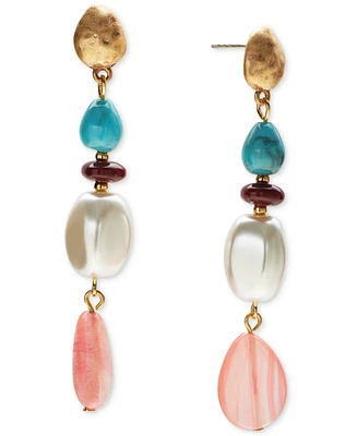 Style & Co Gold-Tone Mixed Bead Linear Drop Earrings, Exclusively at Macy's