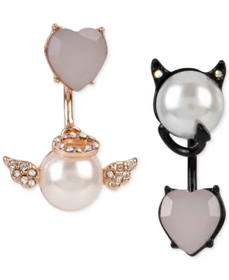 Betsey Johnson Two-Tone Faux-Pearl and Crystal Angel and Devil Front and Back Mismatch Earrings - Two