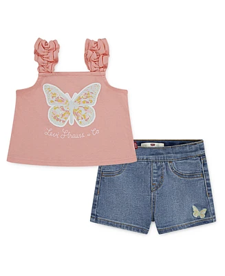 Levi's Little Girls 2-Piece Ruffle Strap Tank and Shorts Set