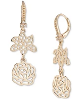 Marchesa Gold-Tone Crystal Openwork Flower Double Drop Earrings