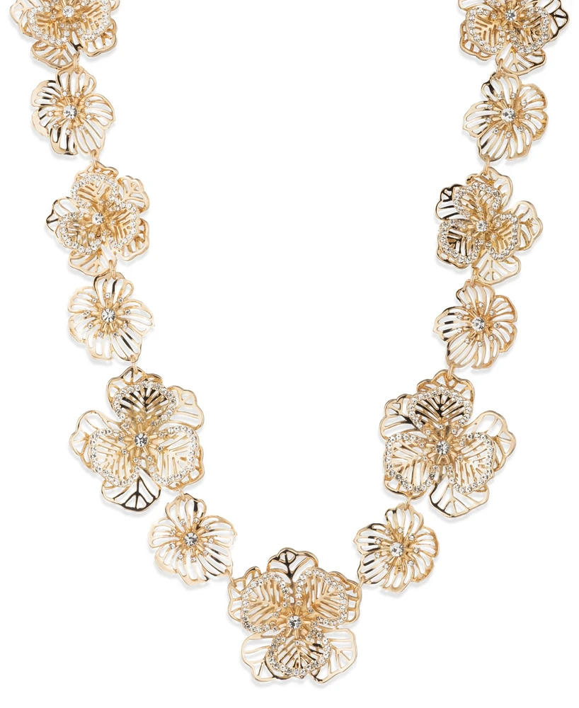Marchesa Gold-Tone Crystal Openwork Flower Collar Necklace, 16" + 3" extender