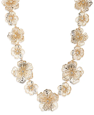 Marchesa Gold-Tone Crystal Openwork Flower Collar Necklace, 16" + 3" extender