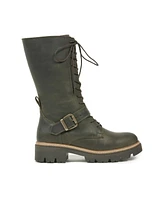 Strap Detail Mid Calf Leather Boots