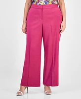 Tahari Asl Plus Front-Zip Wide-Leg Pants