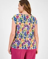 Tahari Asl Plus Floral Plisse Sleeveless Blouse