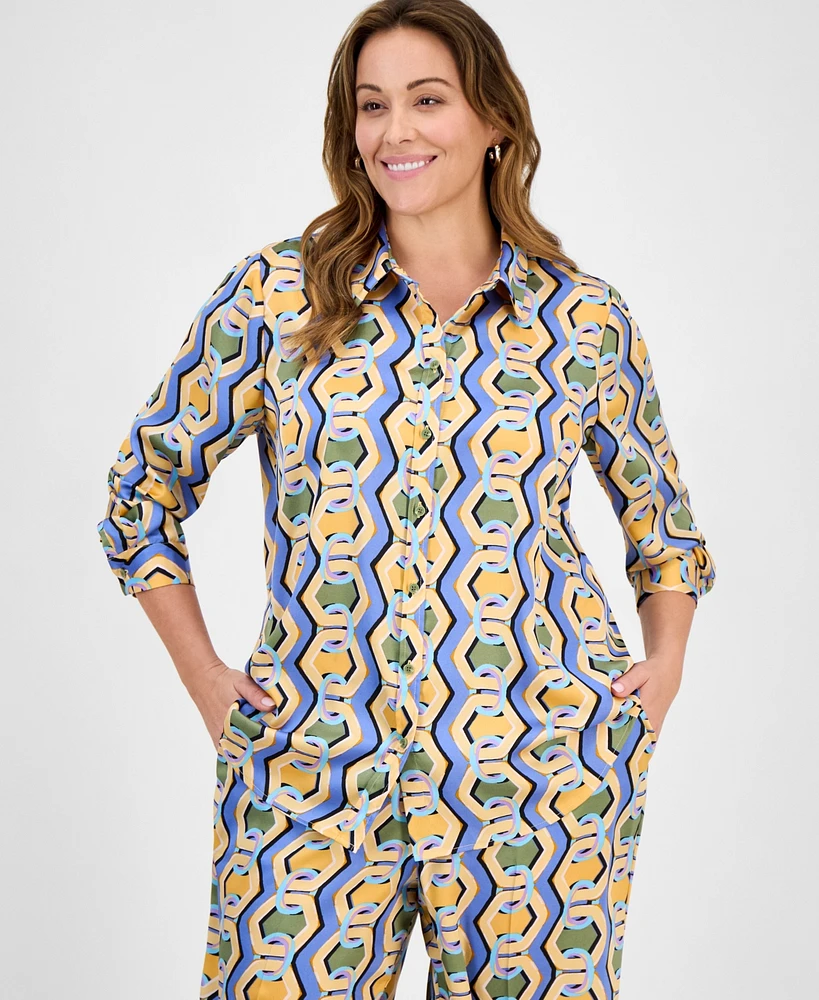 Tahari Asl Plus Printed Button-Front Blouse