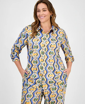 Tahari Asl Plus Printed Button-Front Blouse