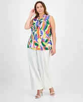 Tahari Asl Plus Sailor-Tie Sleeveless Blouse