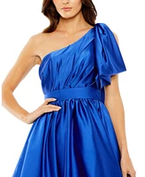 Mac Duggal Women's One Shoulder Bowl Full Skirt Satin Mini Dress