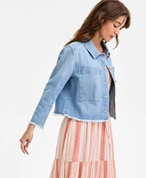 Liverpool Los Angeles Women's Striped Denim Cropped Shacket