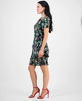 Connected Petite Printed Asymmetric-Tiered Dress