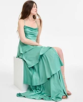 Seni & Cade Women's Satin Tiered Cowl-Neck Gown