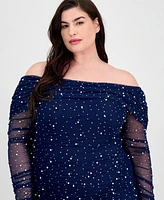 B Darlin Trendy Plus Off-The-Shoulder Pearl Gown