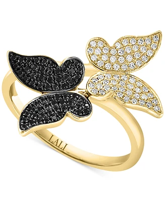 Lali Jewels Black & White Diamond Butterfly Ring (1/3 ct. t.w.) in 14k Gold